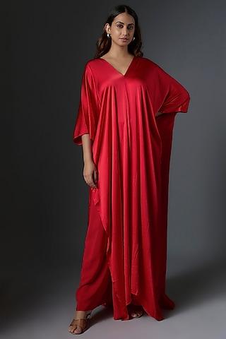 red silk satin satin dress with trousers