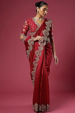 red silk zardosi embroidered saree set