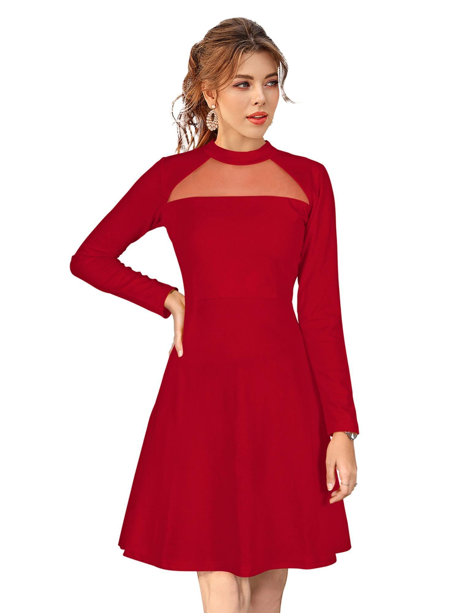 red skater knit fabric dress for women