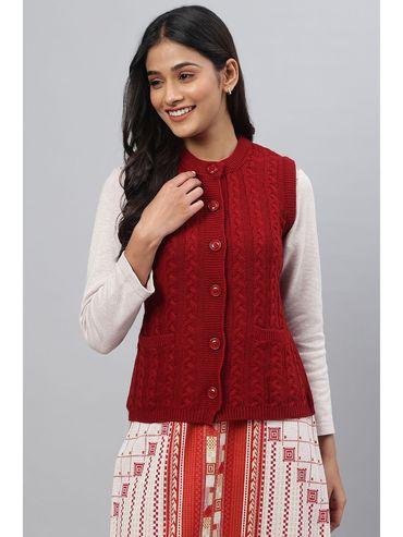 red sleeveless womens short sweater