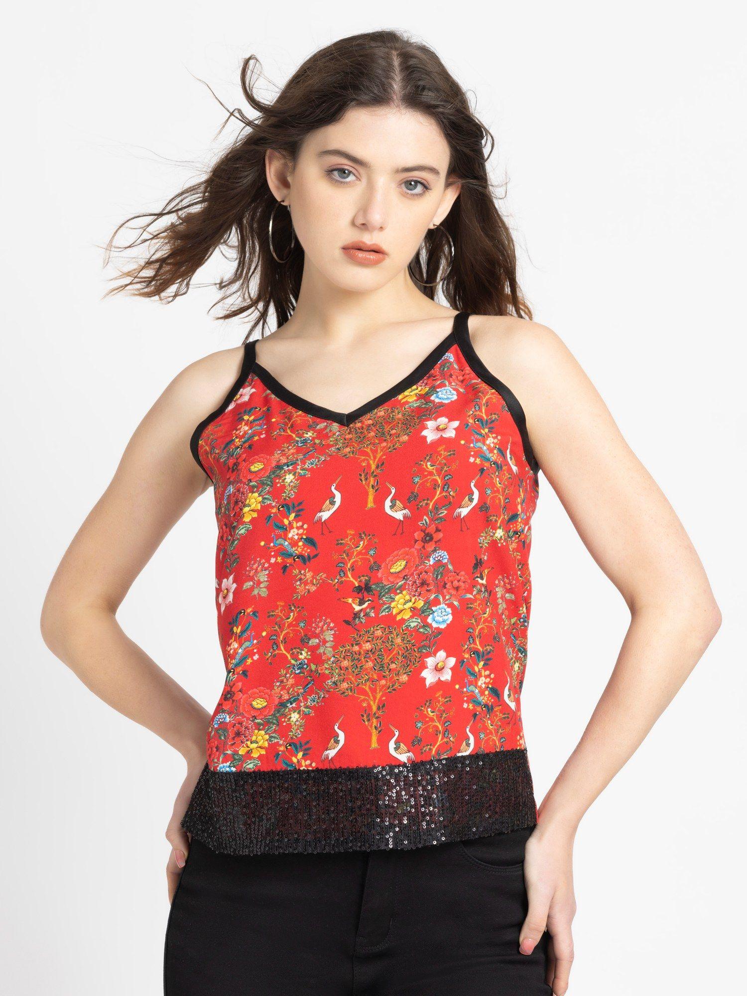 red sleeves with cami casual top for women