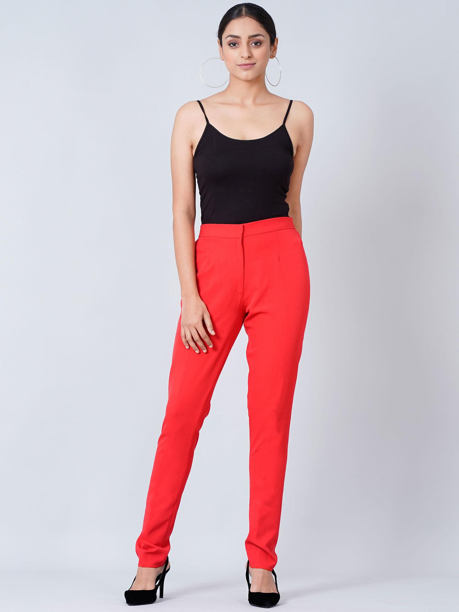 red slim fit pants