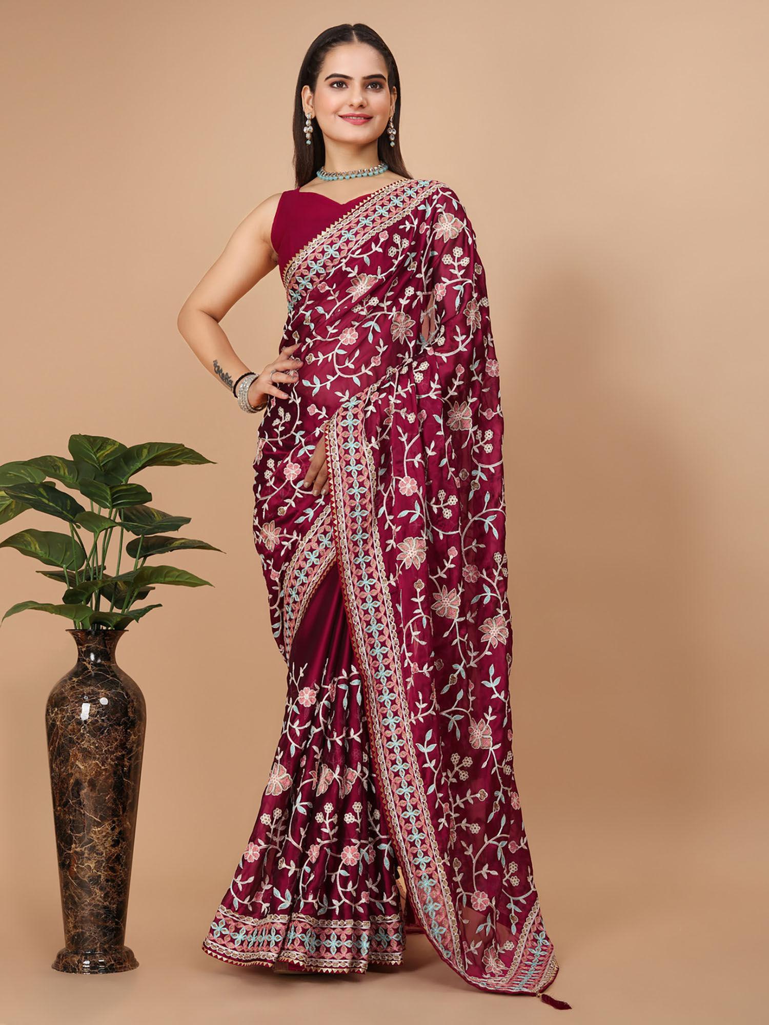red soft rangoli silk embroidery saree & mono banglory with unstitched blouse