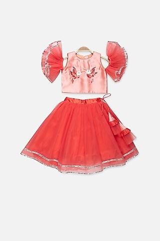 red soft tulle skirt set for girls