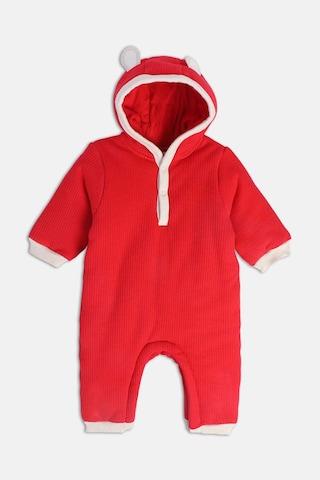red solid casual boys regular fit sleepsuit