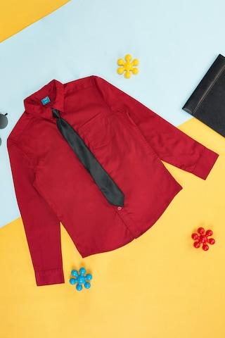 red solid casual full sleeves regular collar boys regular fit  shirt