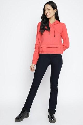 red solid casual full sleeves regular hood women classic fit sweatshirt