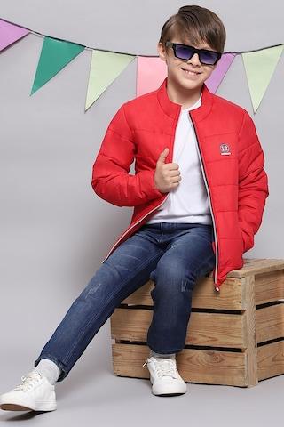 red solid casual full sleeves turtle neck boys smart fit jacket