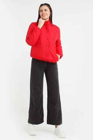 red solid casual full sleeves turtle neck women regular fit jacket