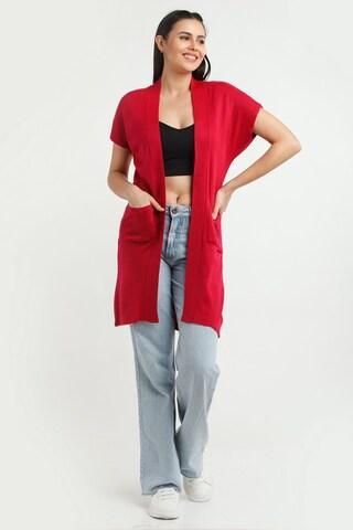 red solid casual short sleeves women regular fit shrug