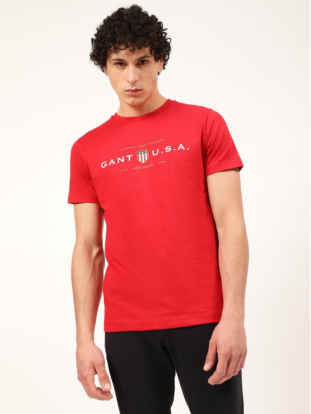 red solid crew neck tshirt