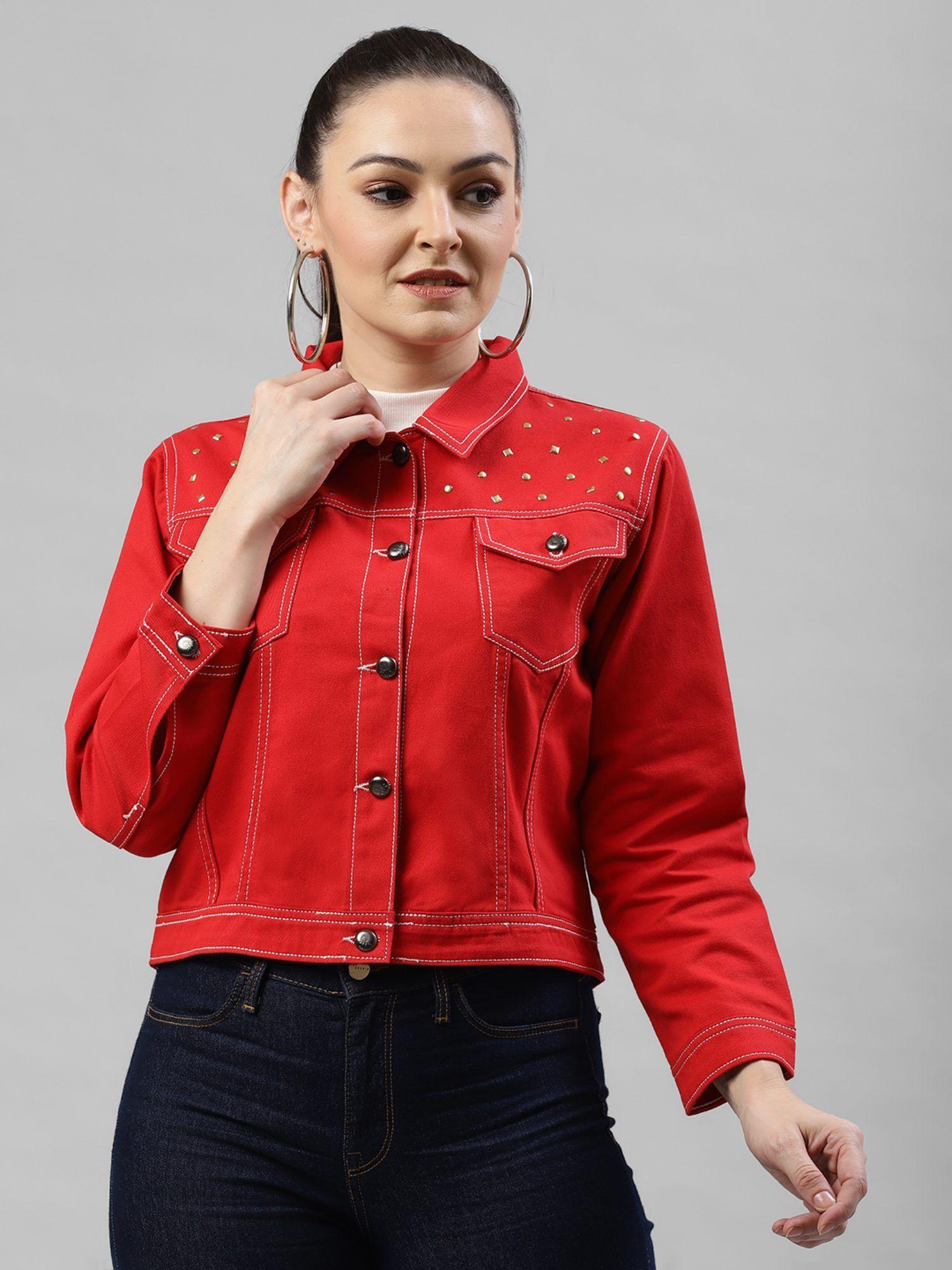 red solid embellished jacket