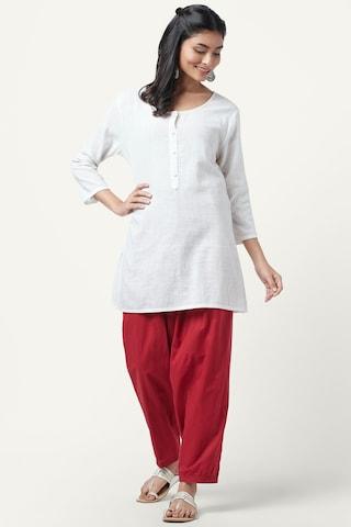 red solid full length casual women regular fit salwar