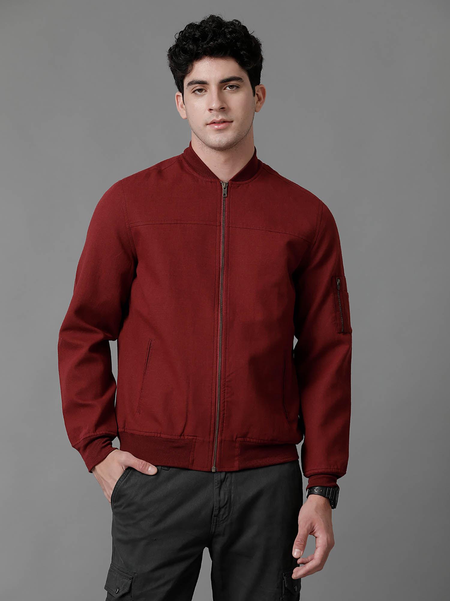 red solid full sleeve all season linen jacket for men