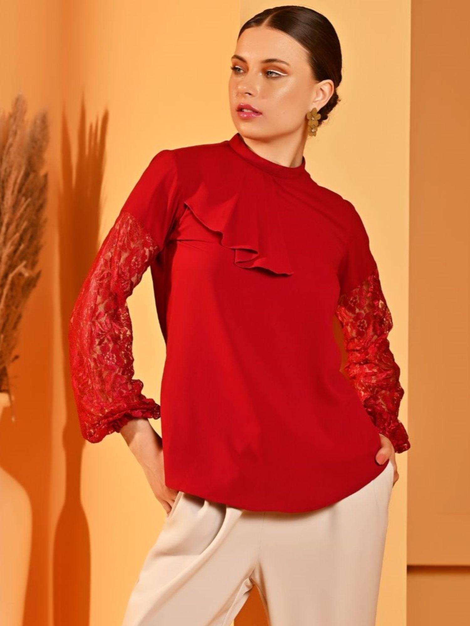 red solid georgette top