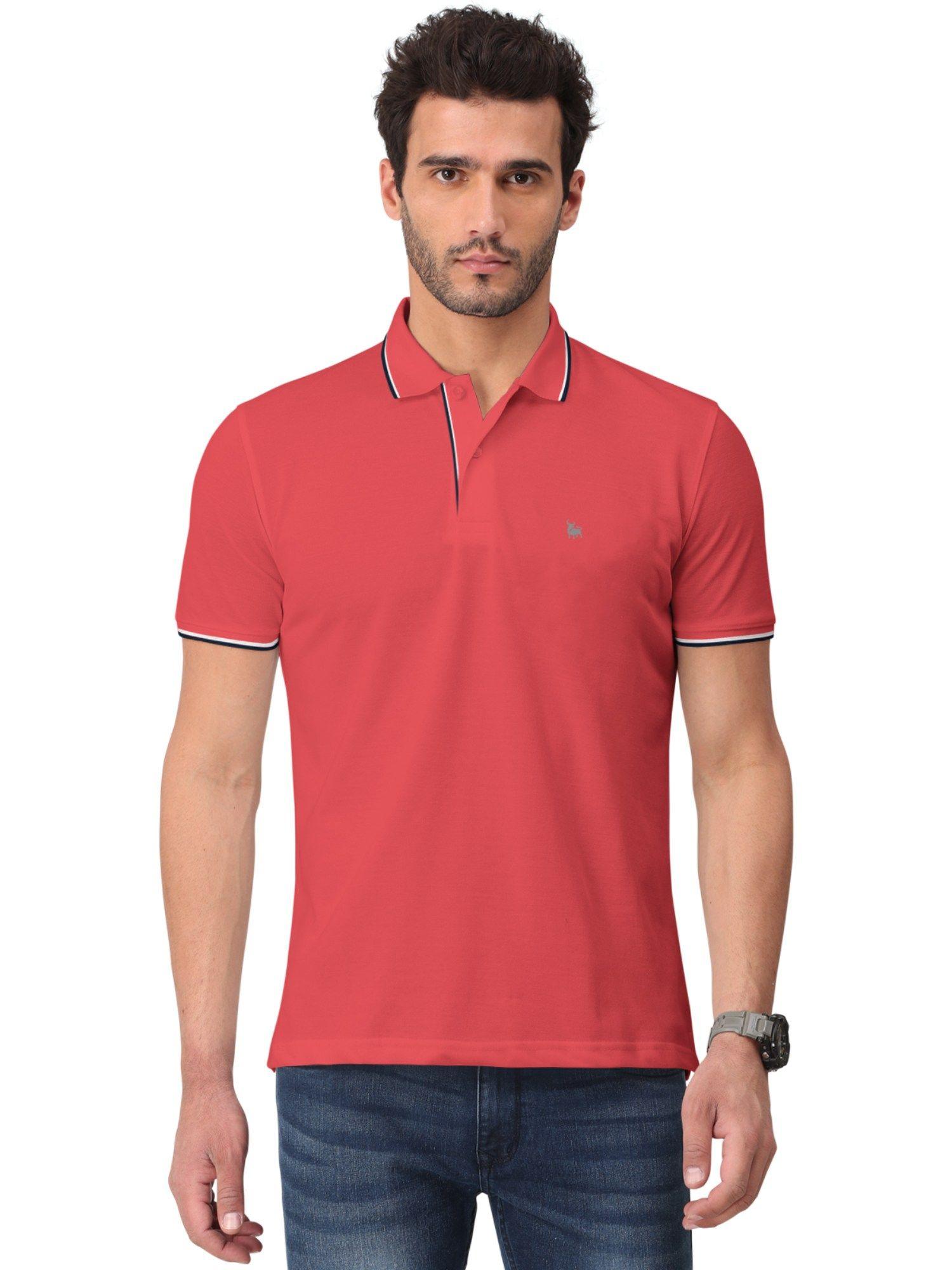 red solid half sleeve collar neck polo t-shirt for men
