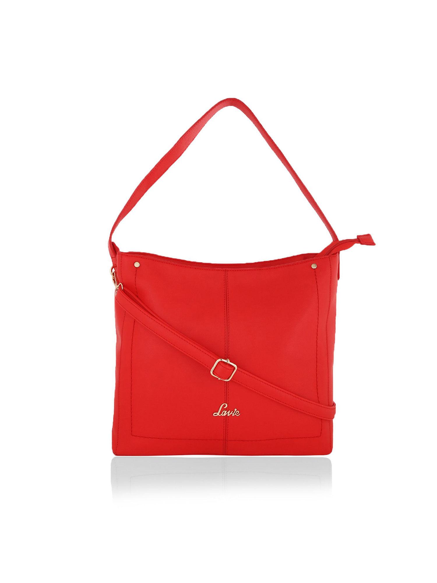 red solid handbag