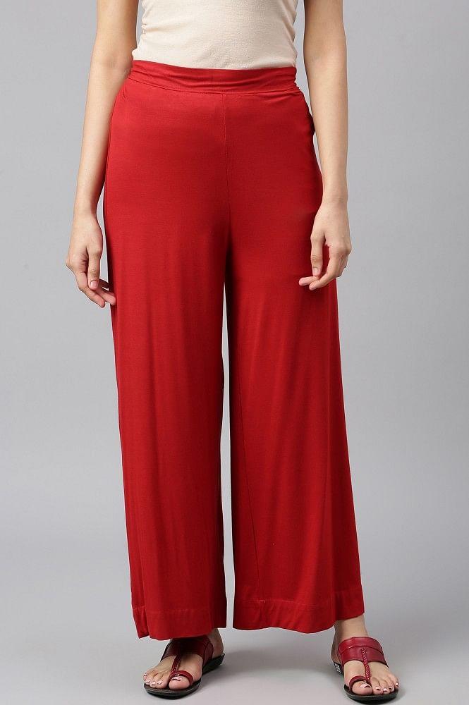 red solid knitted angle length palazzo