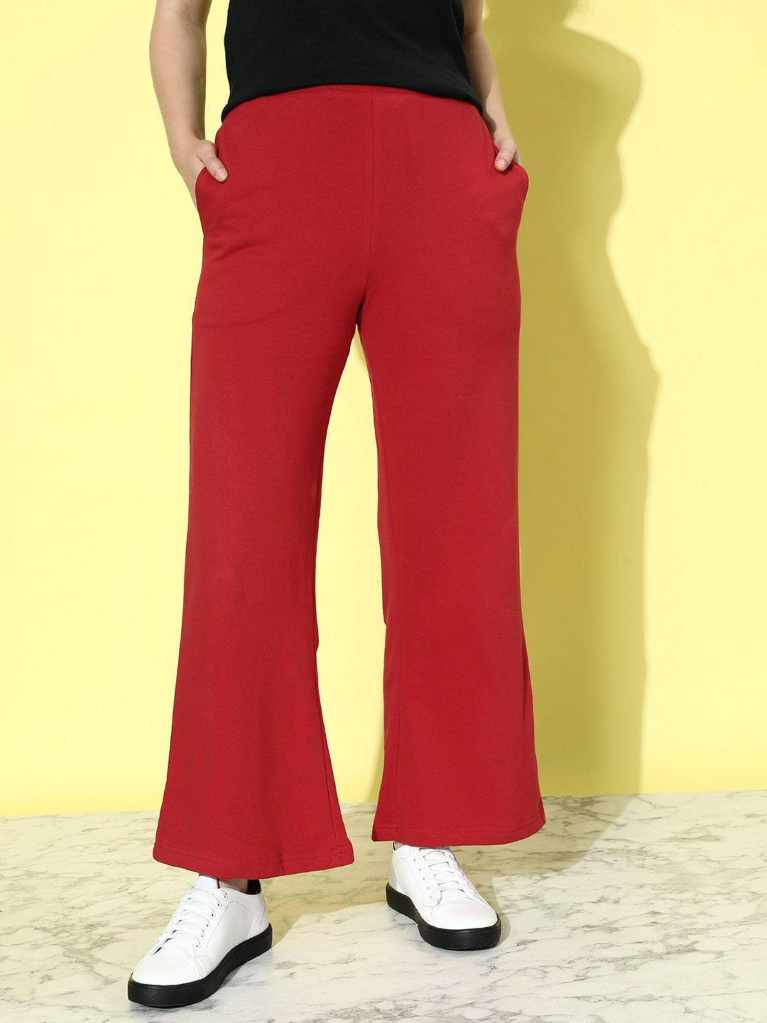 red solid korean pant