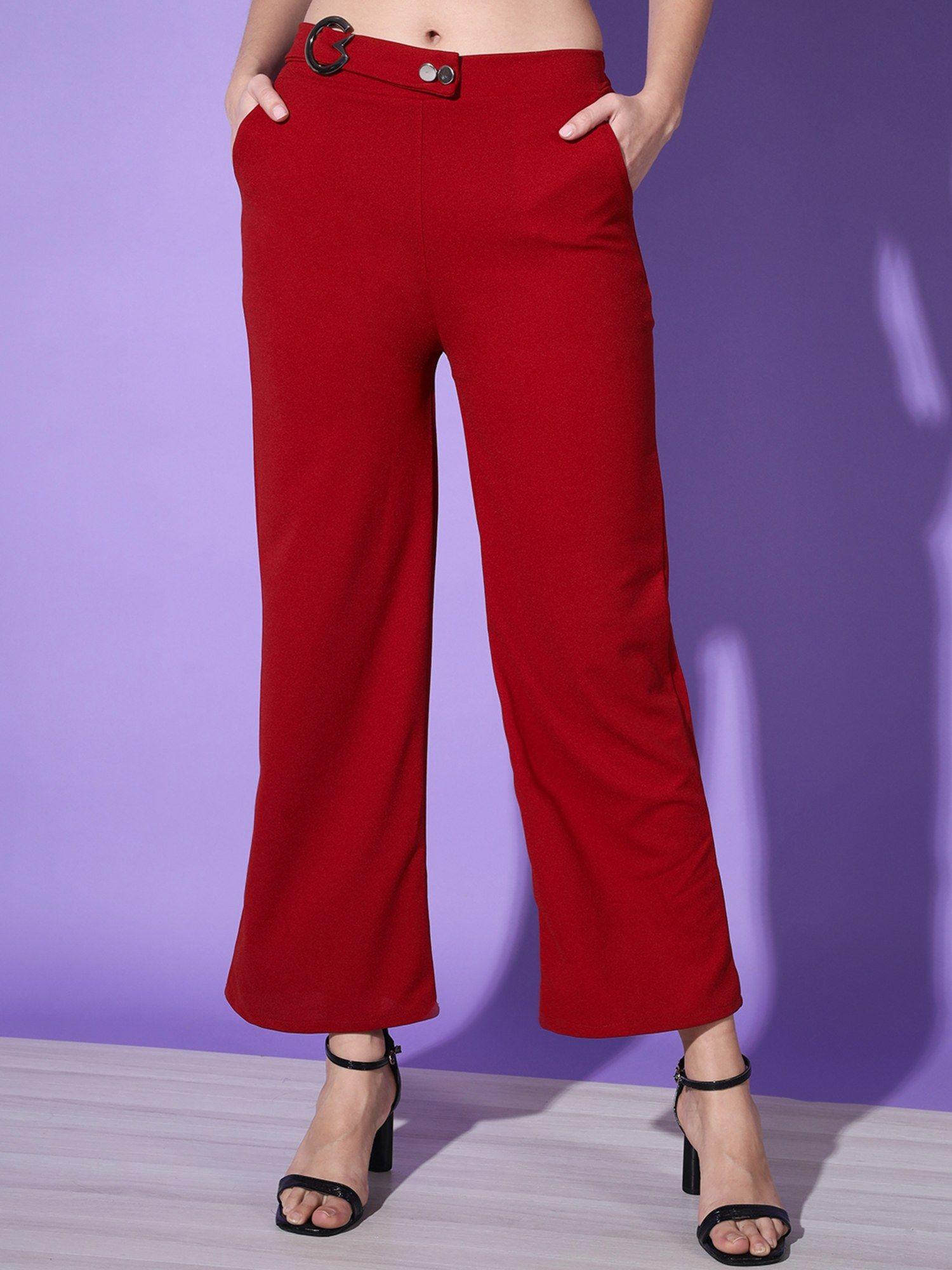 red solid lycra women trouser