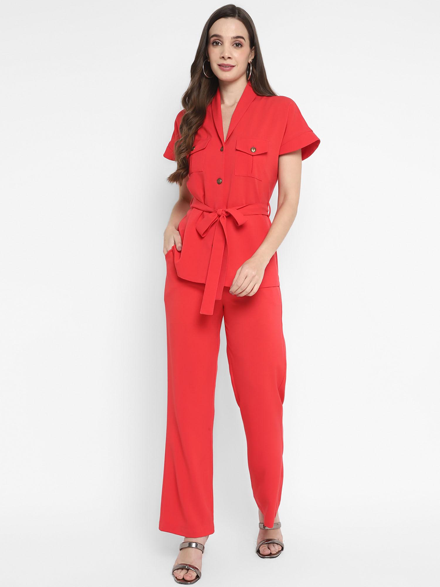 red solid moss co-ord (set of 3)