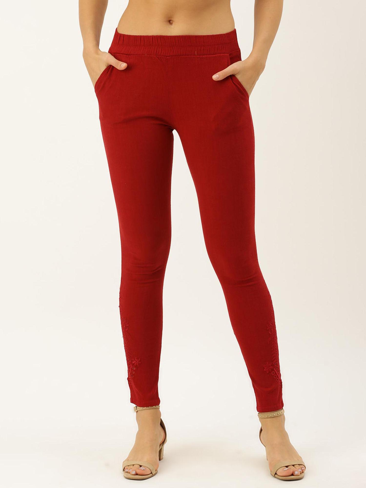 red solid pant