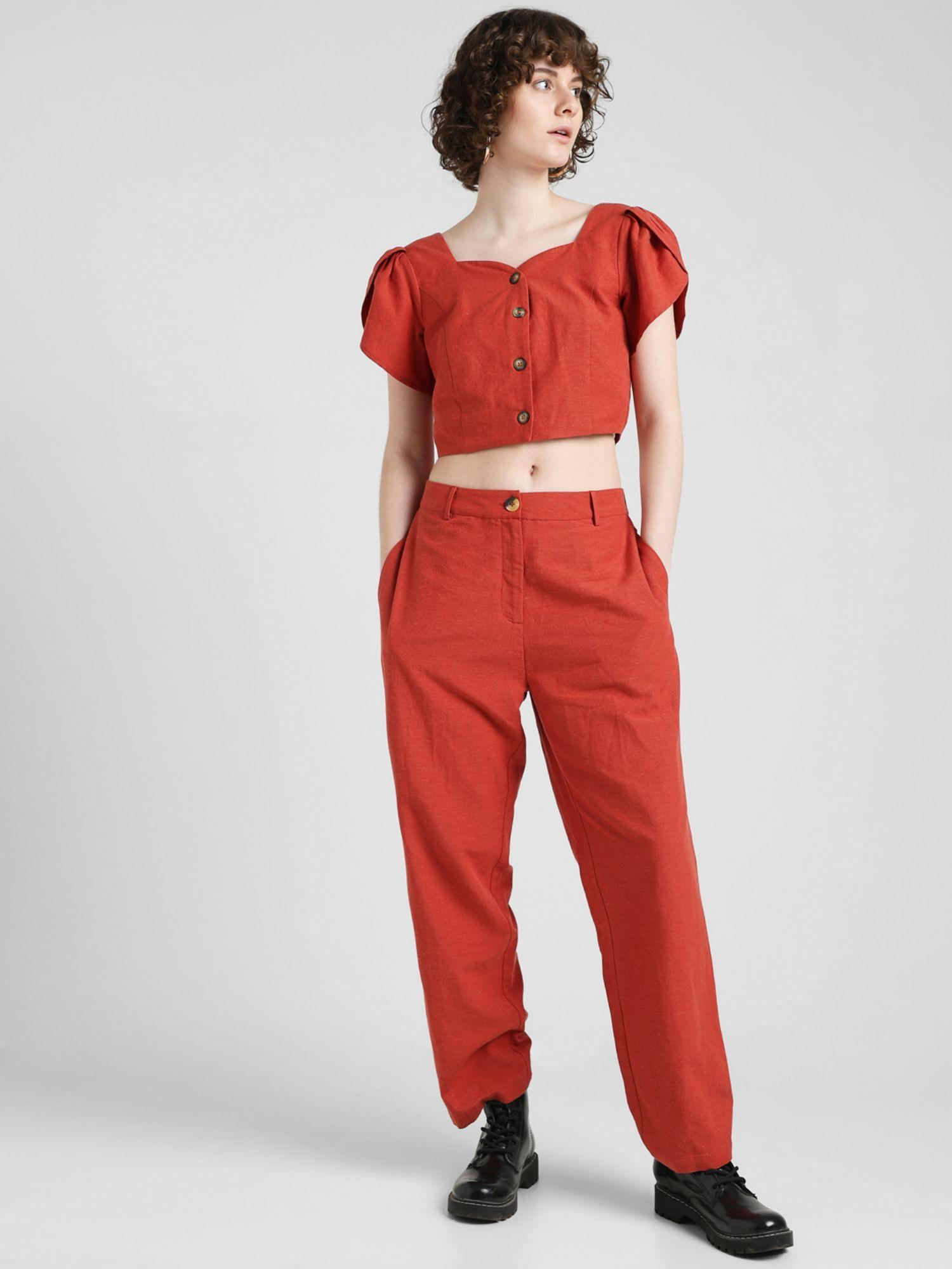 red solid plain pants