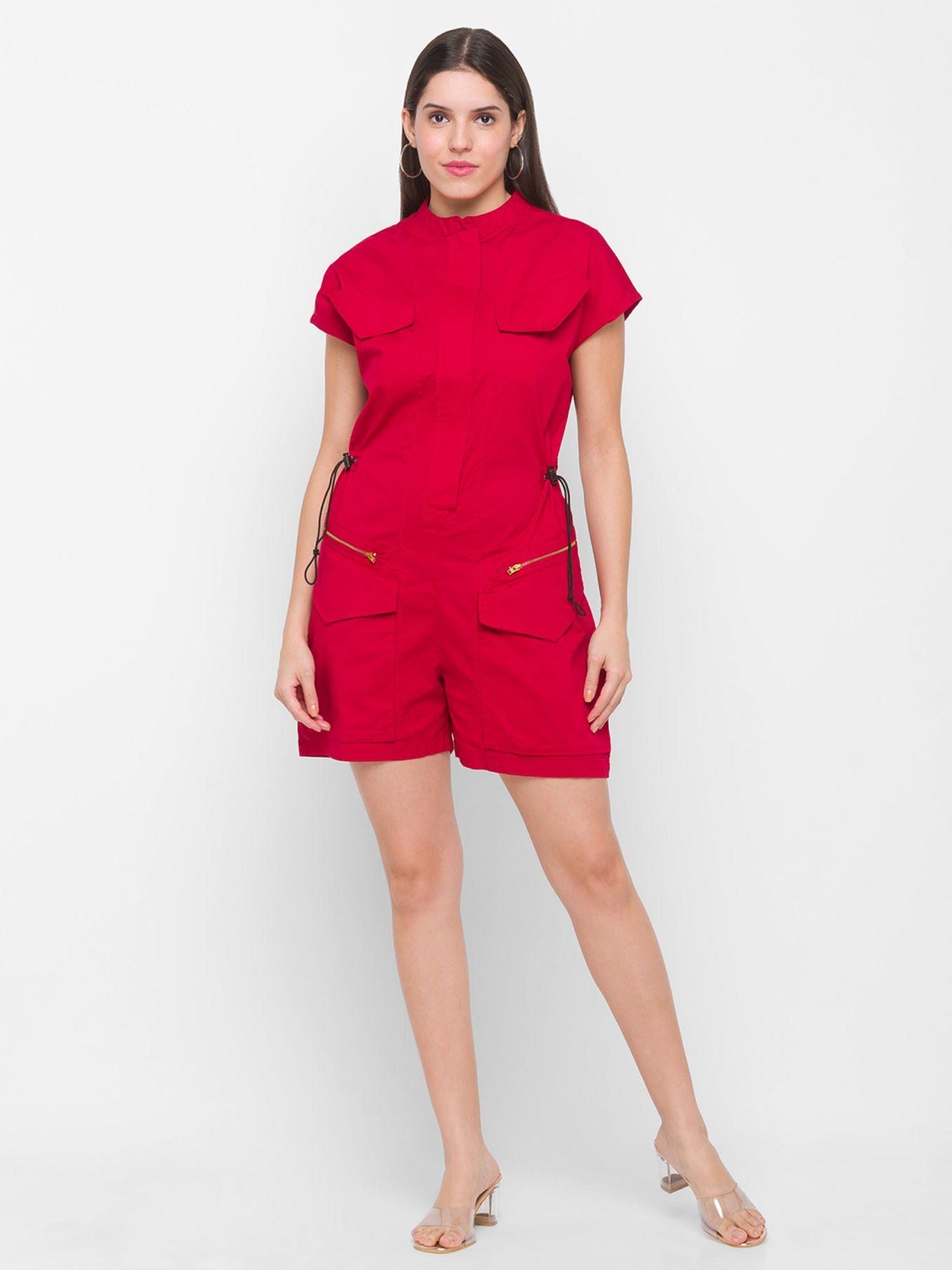 red solid playsuit