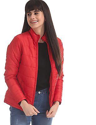 red solid puffer jacket