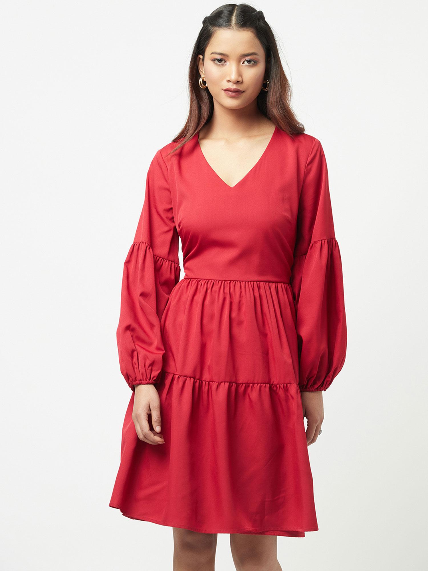 red solid red wrap dress