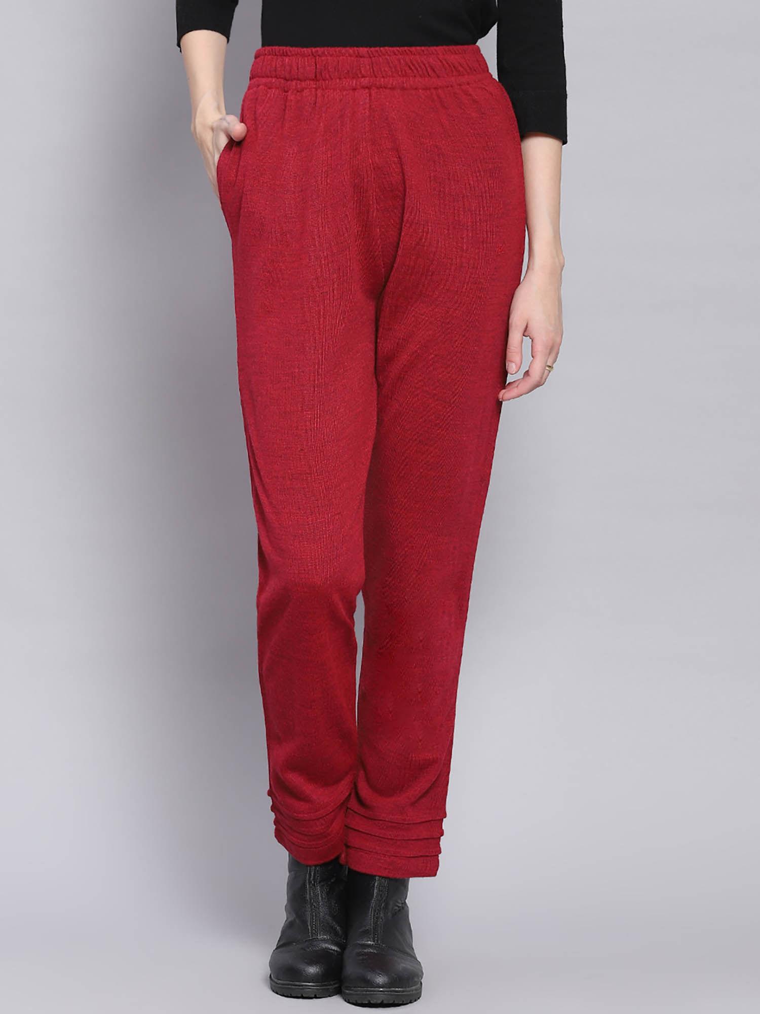 red solid regular fit pant