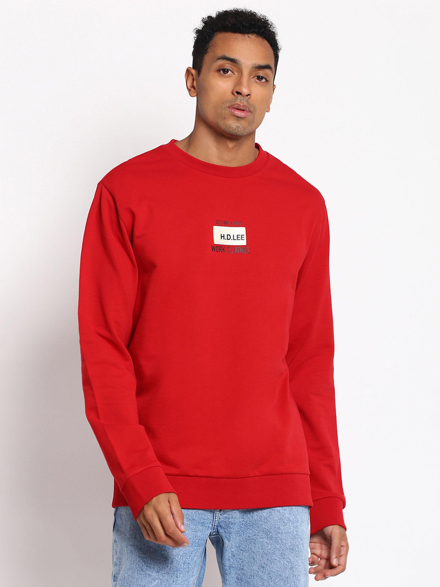 red solid regular fit sweatshirt