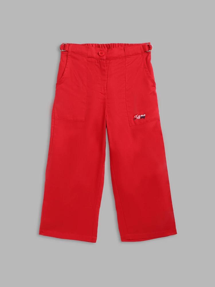 red solid regular fit trouser