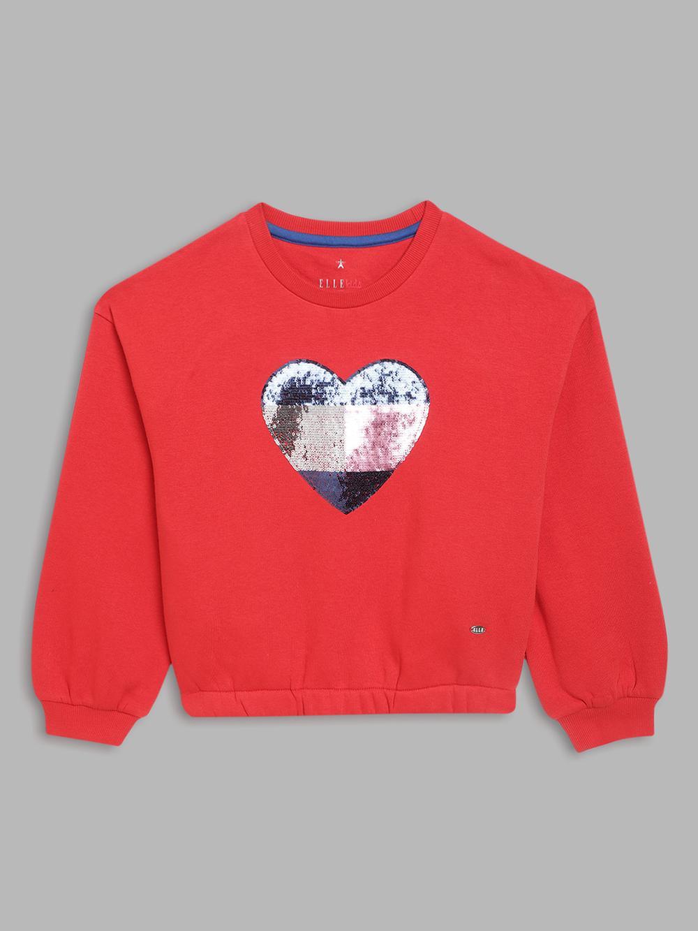 red solid round neck sweatshirt