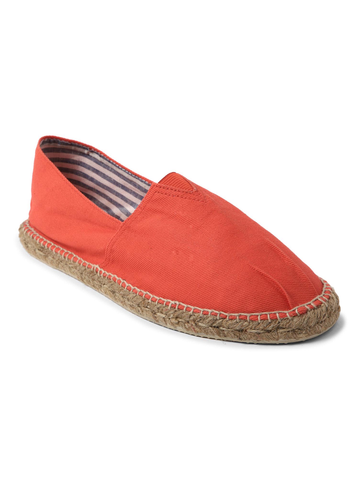 red solid round toe slip-on shoes