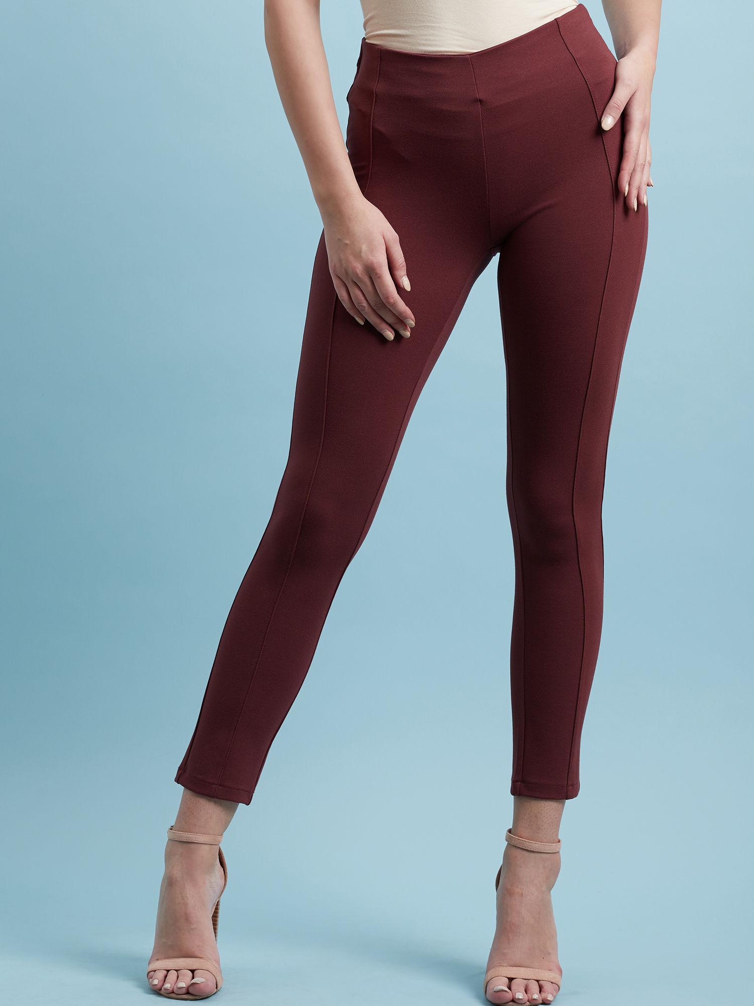 red solid slim fit jeggings