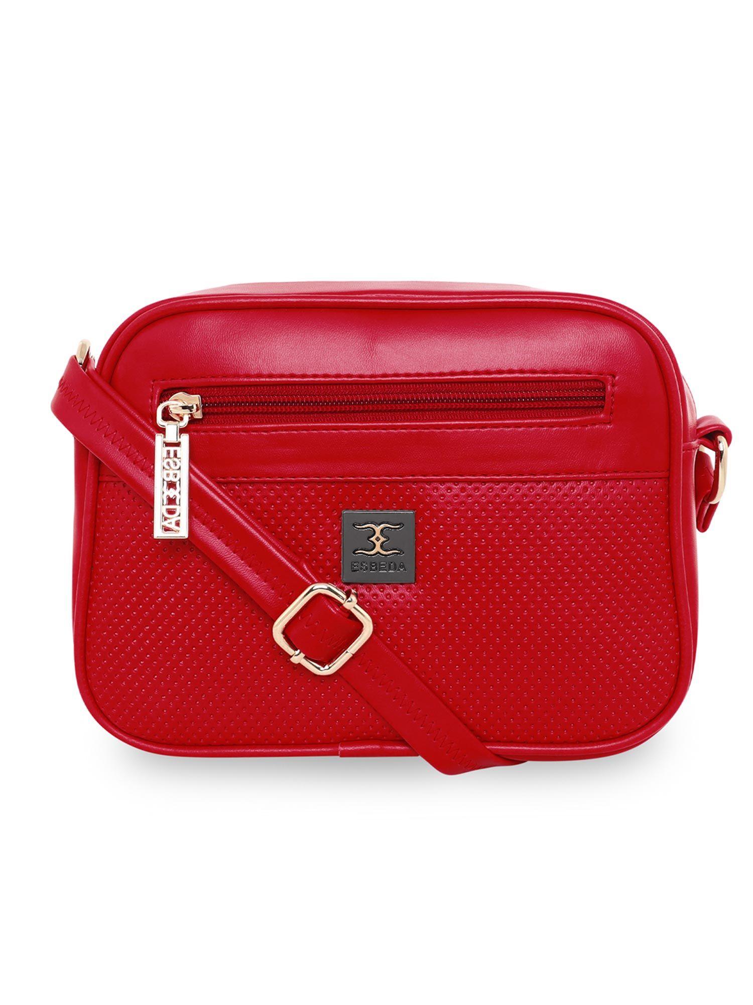 red solid sling and cross bag