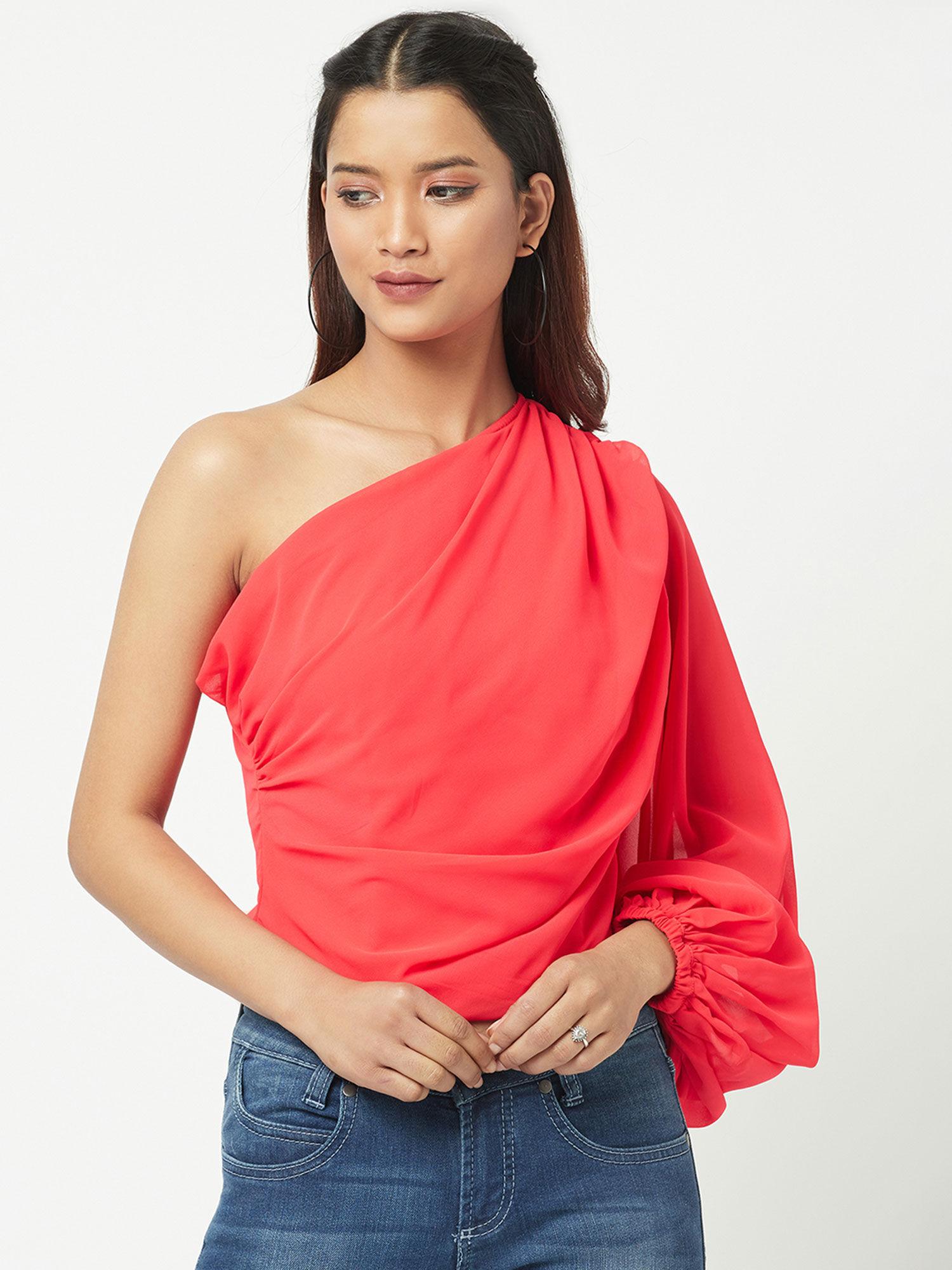 red solid statement opulent sleeve top