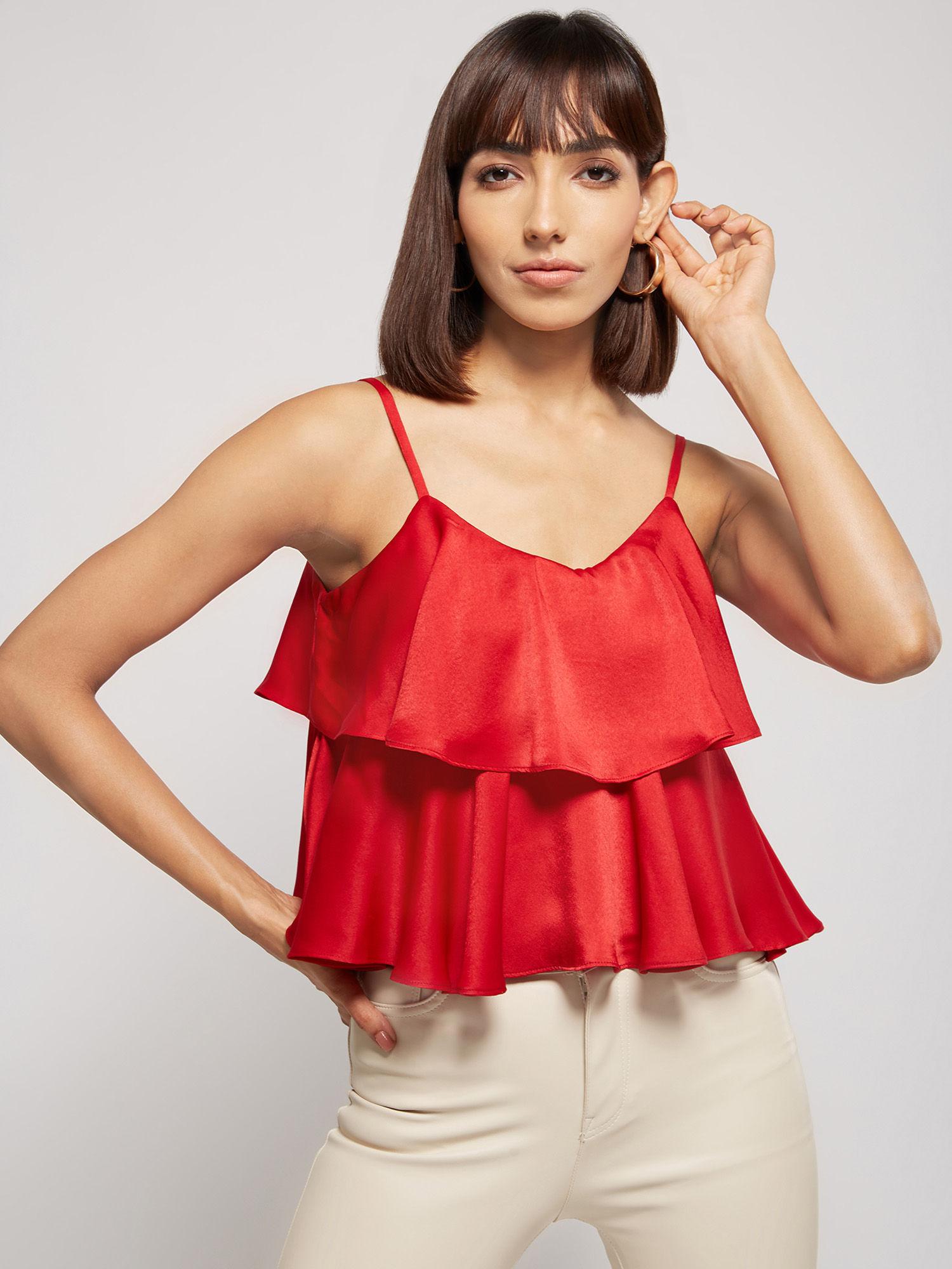 red solid strappy top