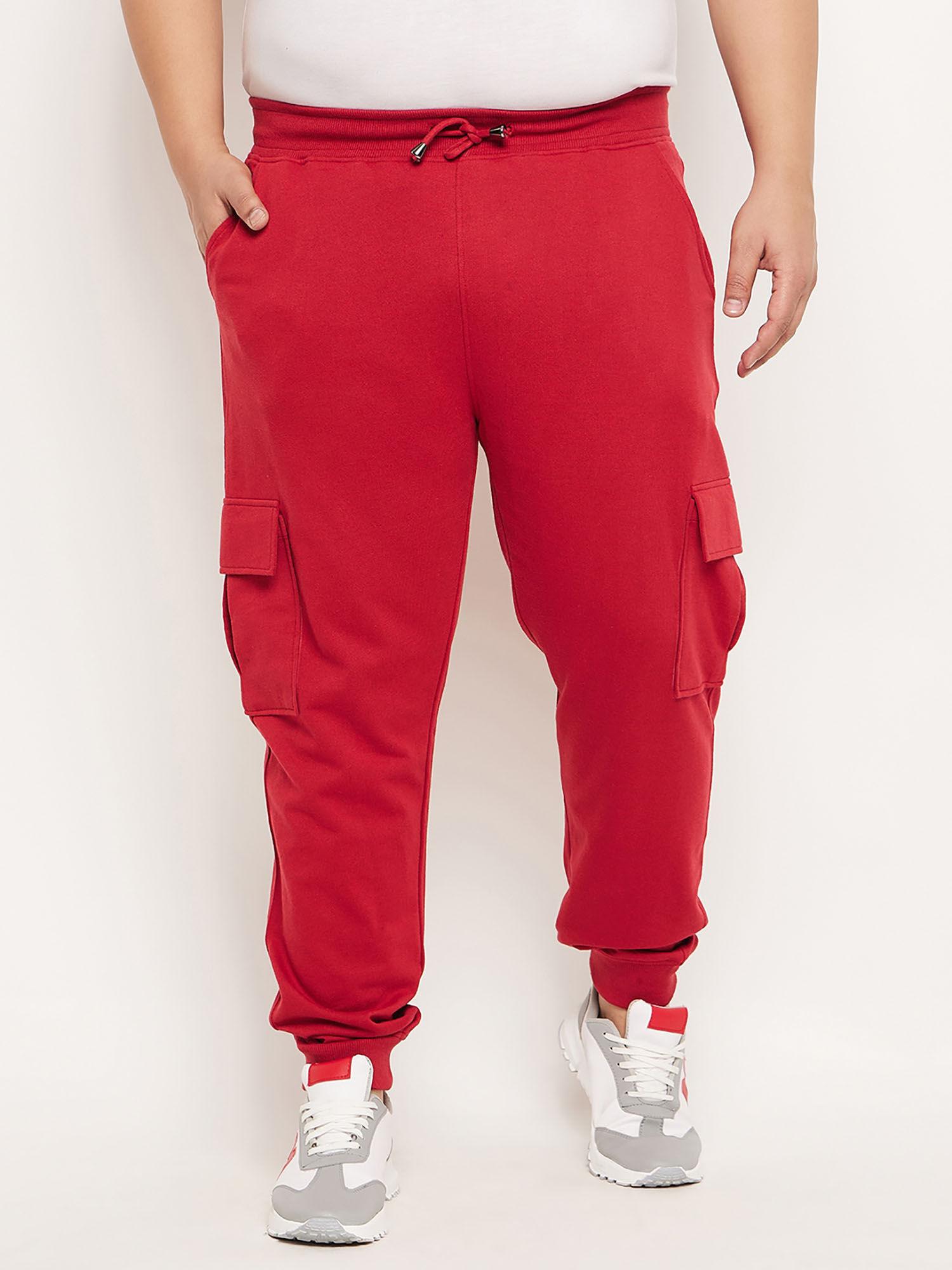 red solid tapered style trackpants