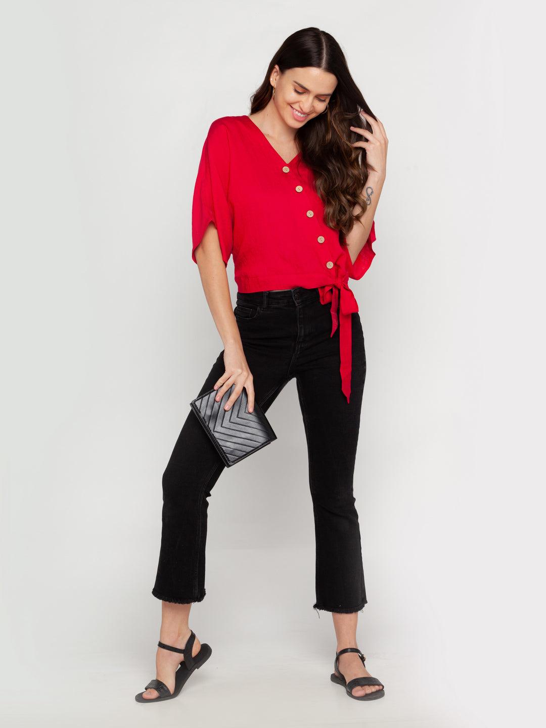 red solid top for women