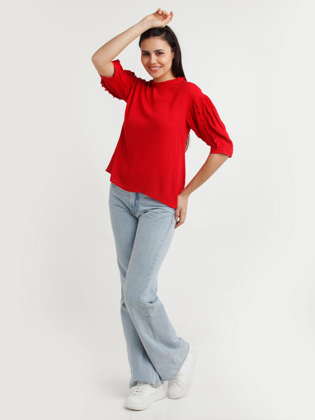 red solid top for women