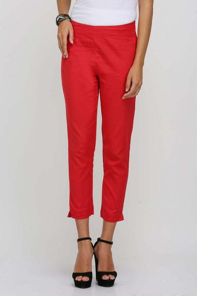 red solid trousers