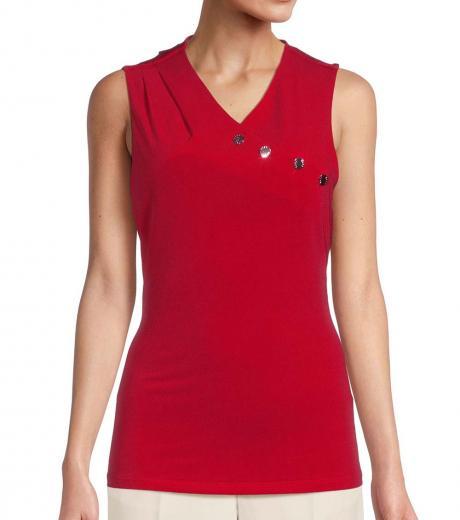 red solid v neck top