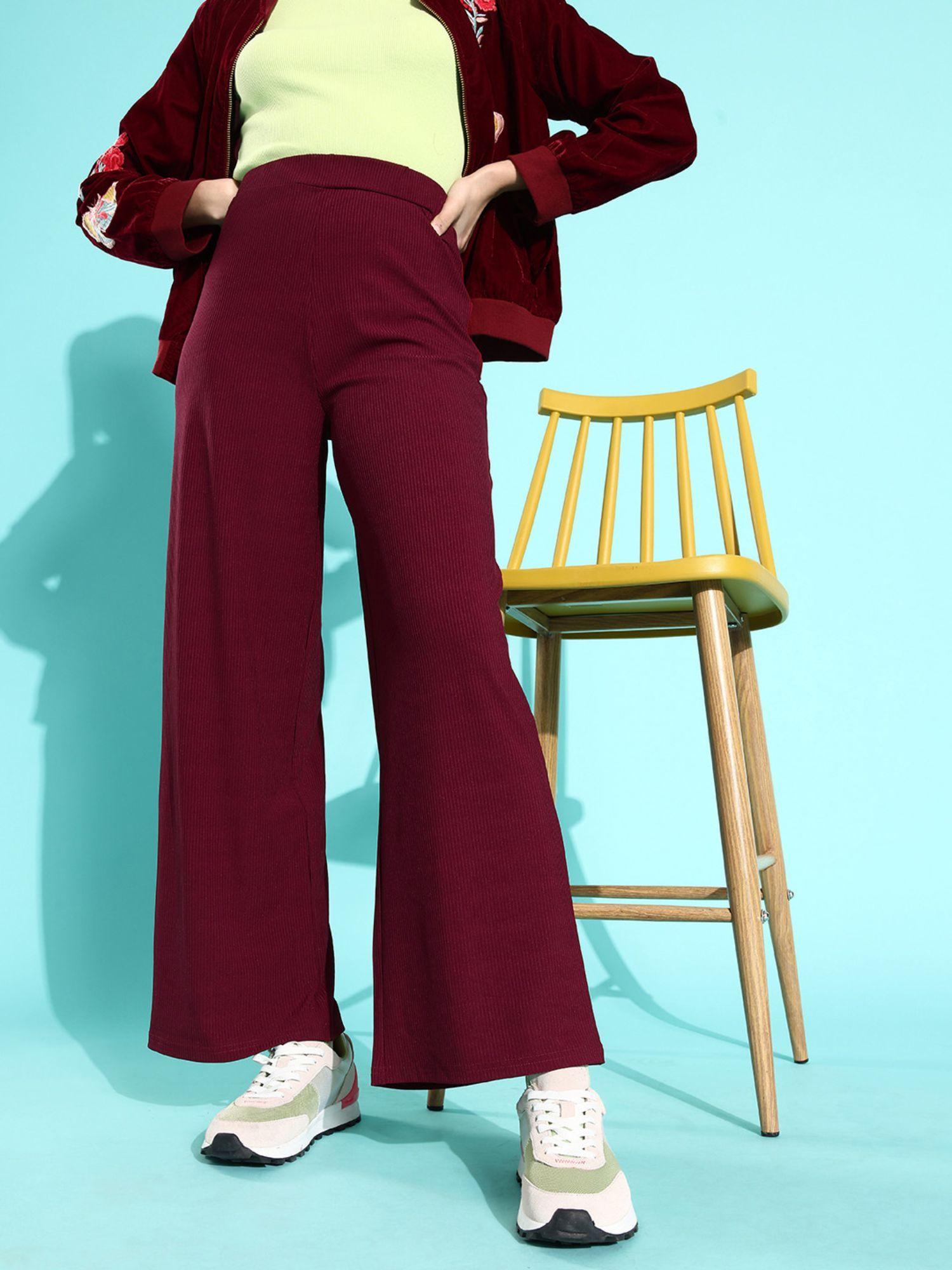 red solid wide leg trouser