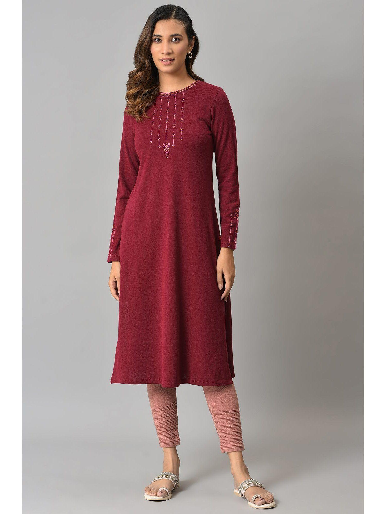 red solid winter kurta