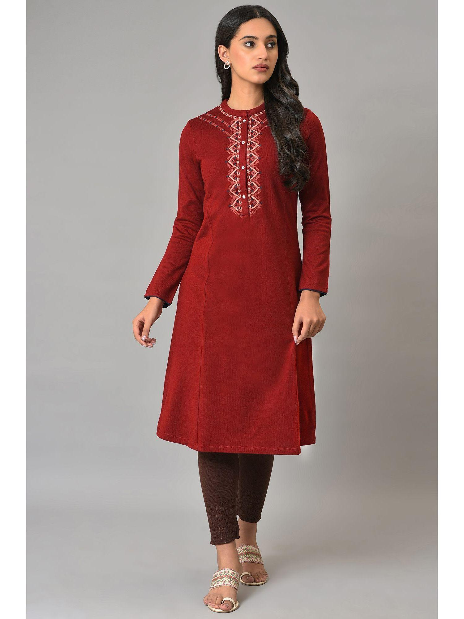 red solid winter kurta