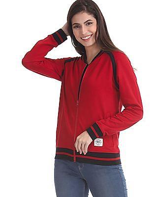 red solid zip up sweatshirt