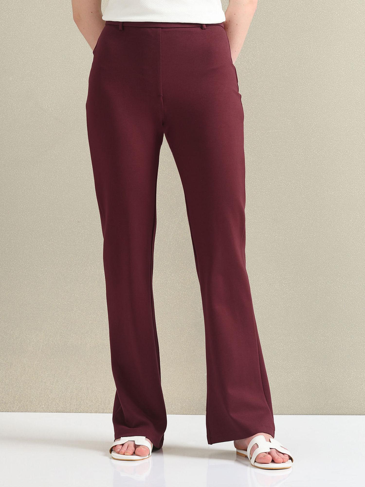 red straight fit ponte roma trousers