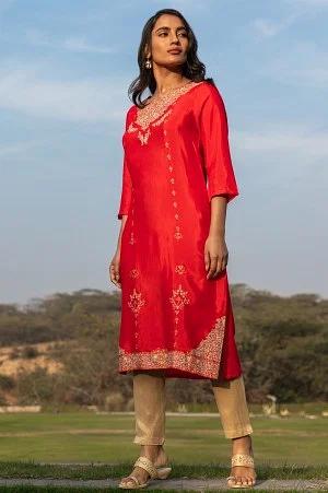 red straight kurta